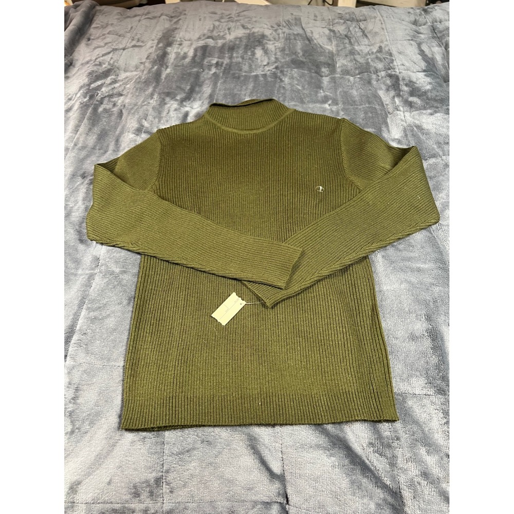 Jennifer Moore 90s Mock Neck Olive Green Ribbed Knit Sweater Pullover L (NWOT)